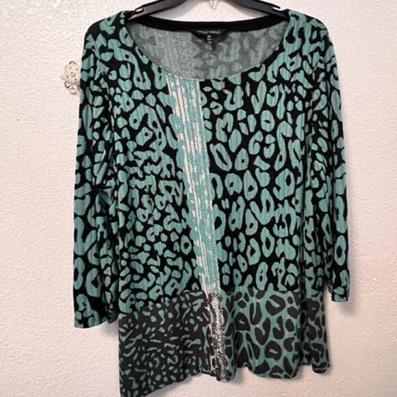 Ming Wang Tops - Ming Wang Teal and Black Animal-Print Tunic Top